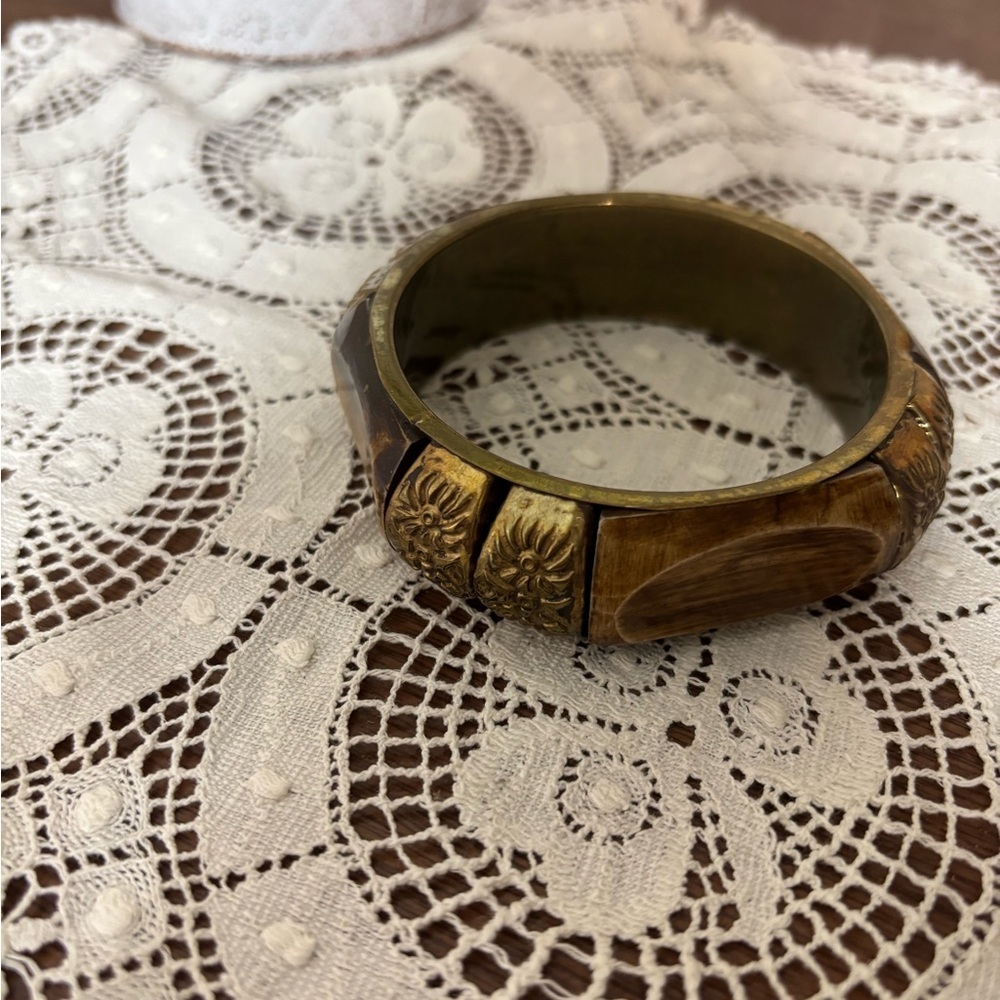 Brass And Bone Bangle Bracelet Vintage